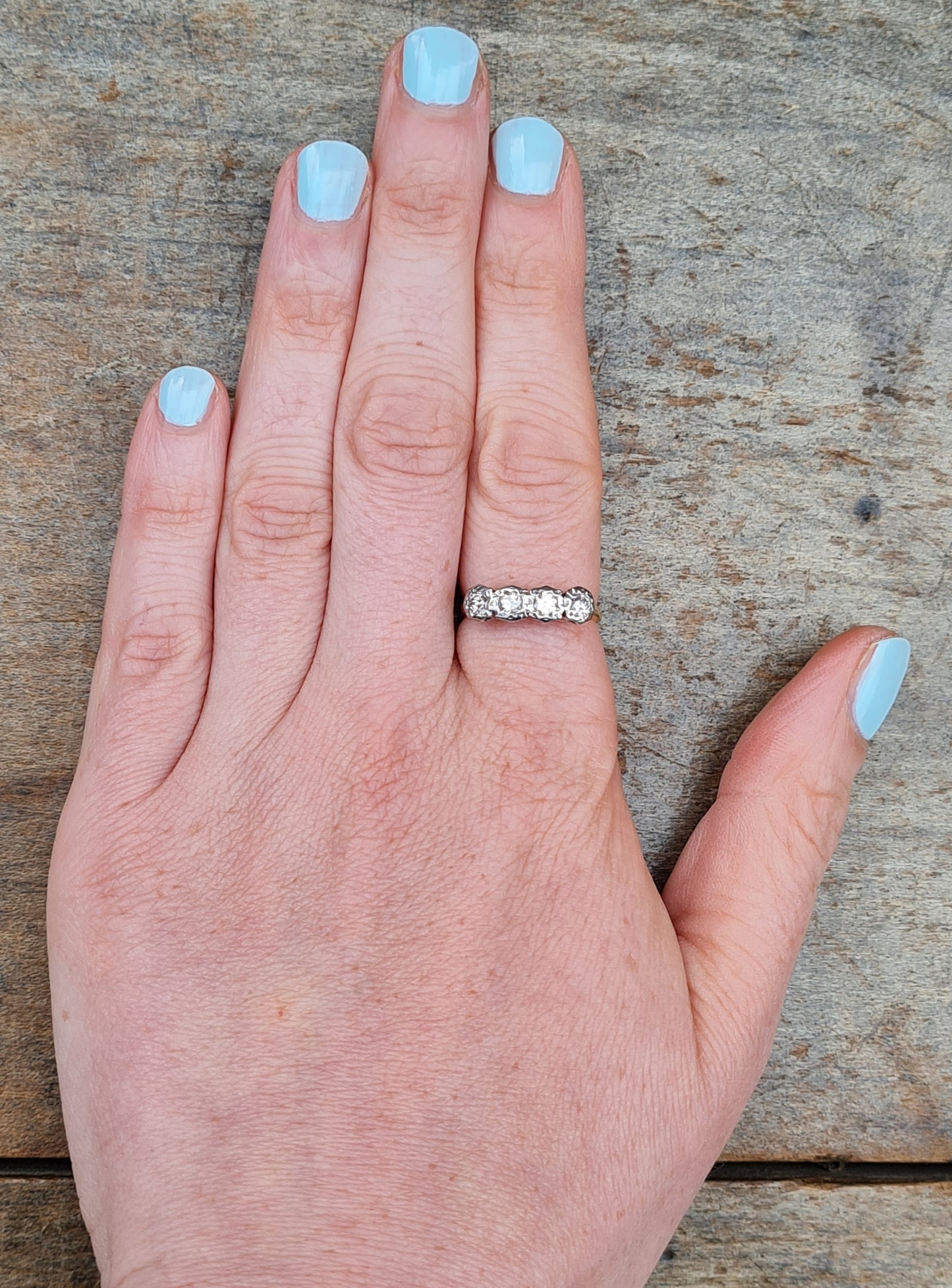 Antique Art Deco Hallmarked Solid 18ct 18k Gold 0.4Ct Diamond Half Eternity Ring Size N 1/2