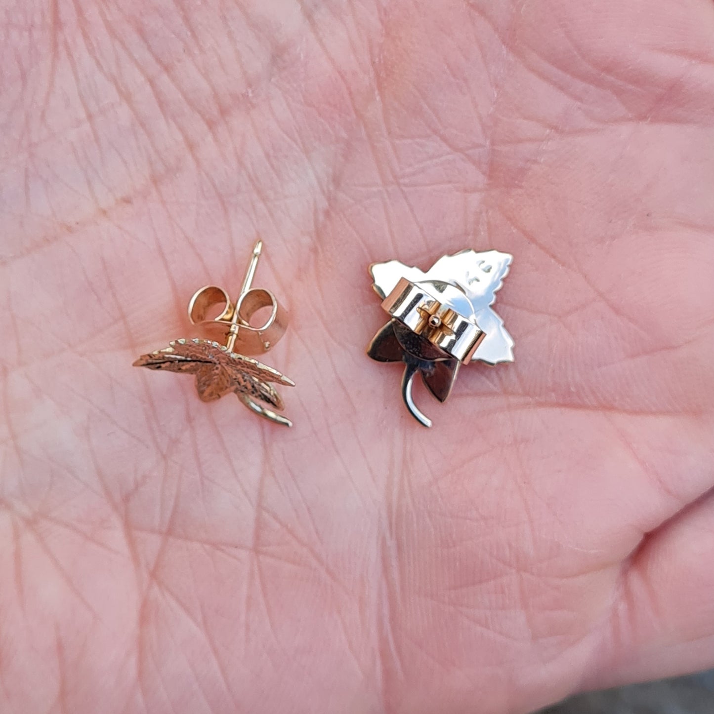 Vintage Hallmarked Solid 14ct 14k Rose Gold 585 Maple Leaf Stud Earrings