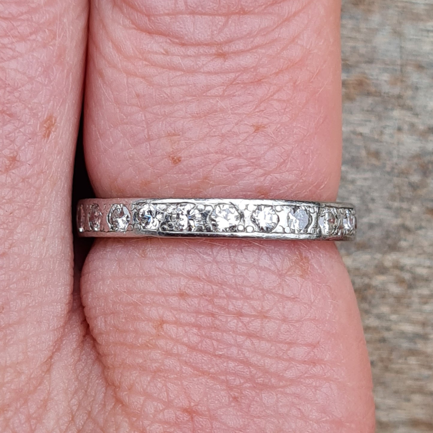 Antique Art Deco Solid 18ct White Gold 0.7Ct Diamond Full Eternity Ring Size N Vintage