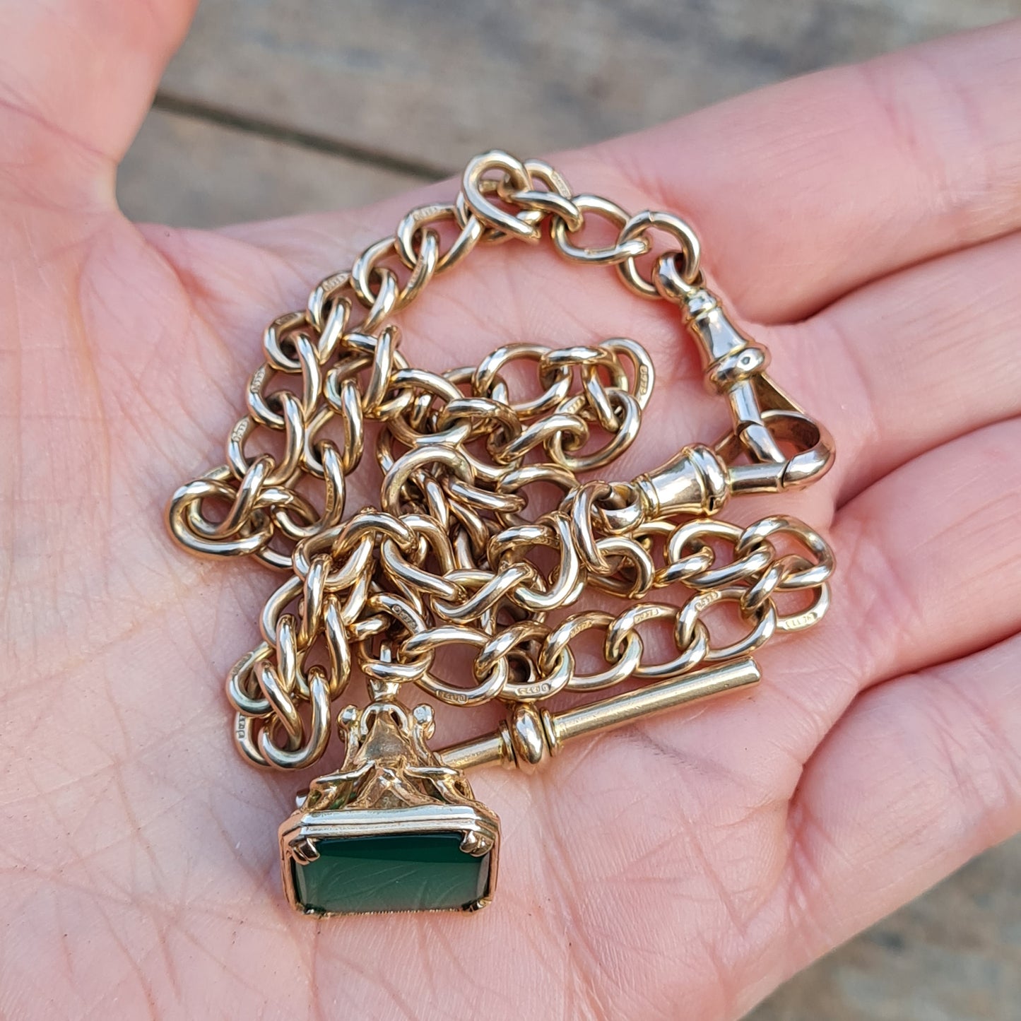 Antique 1903 Hallmarked Solid 9ct 9k Gold Double Albert Watch Curb Chain Necklace 14.25'' 27g
