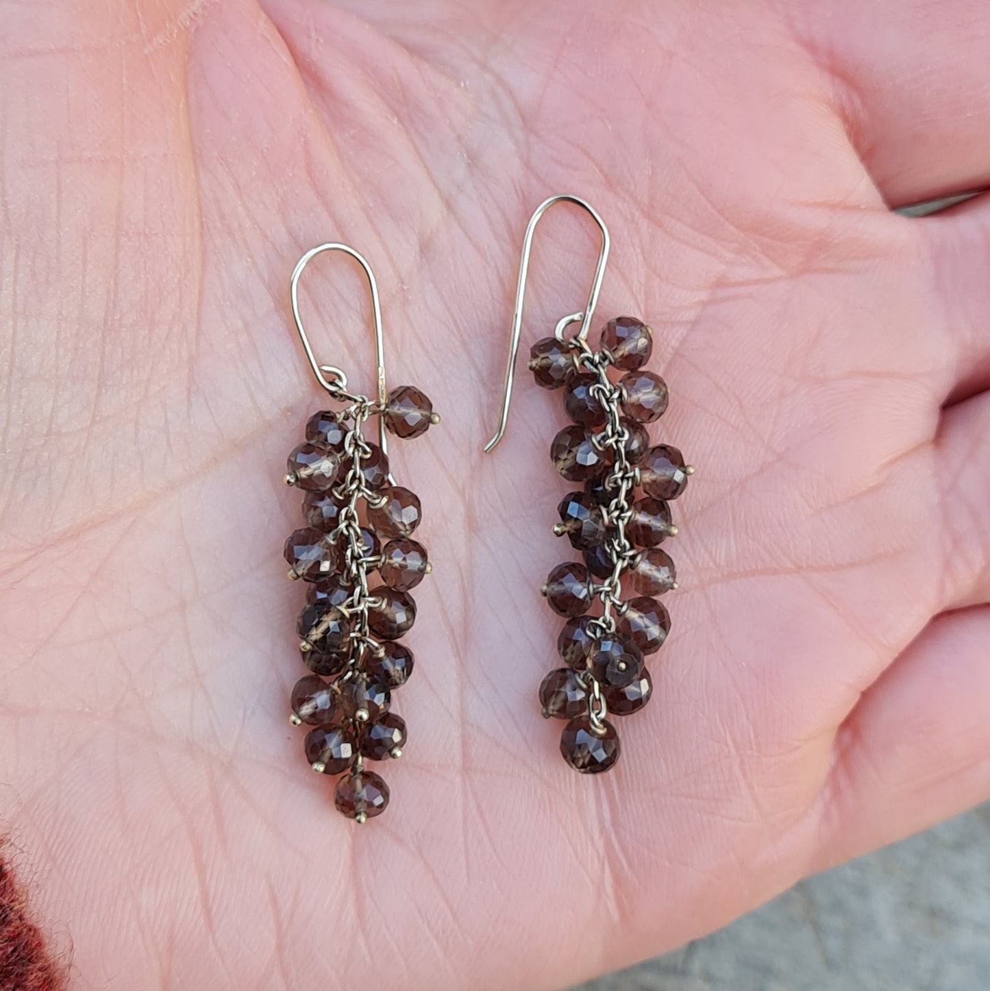 Vintage 1981 Hallmarked Solid 9ct 9k Gold Smoky Quartz Chandelier Drop Hook Earrings