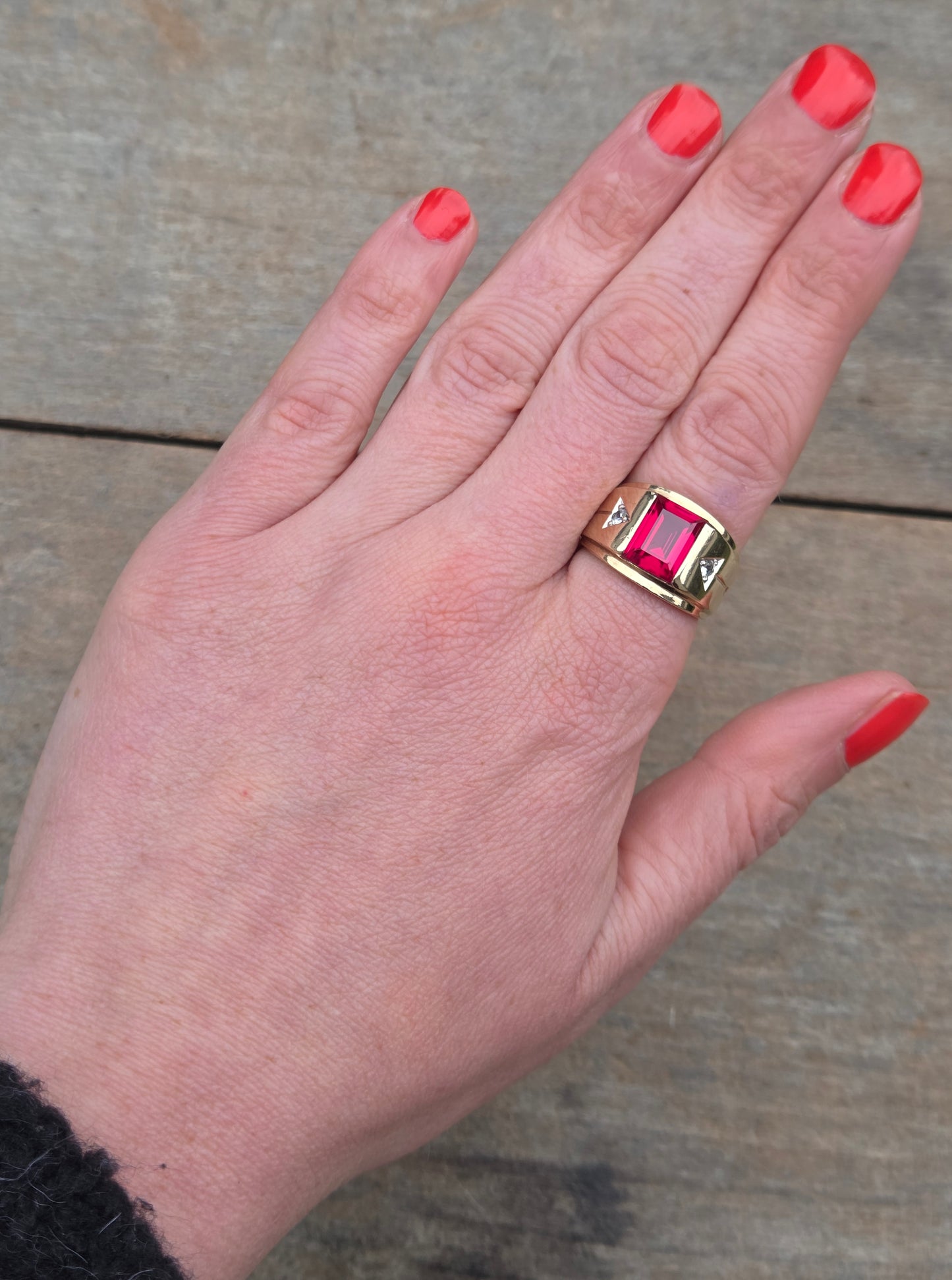 Vintage Art Deco American Hallmarked Solid 10ct 10k Gold Ruby & Spinel Ring Size Q