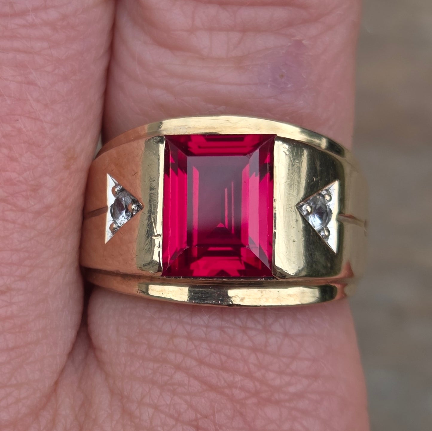 Vintage Art Deco American Hallmarked Solid 10ct 10k Gold Ruby & Spinel Ring Size Q