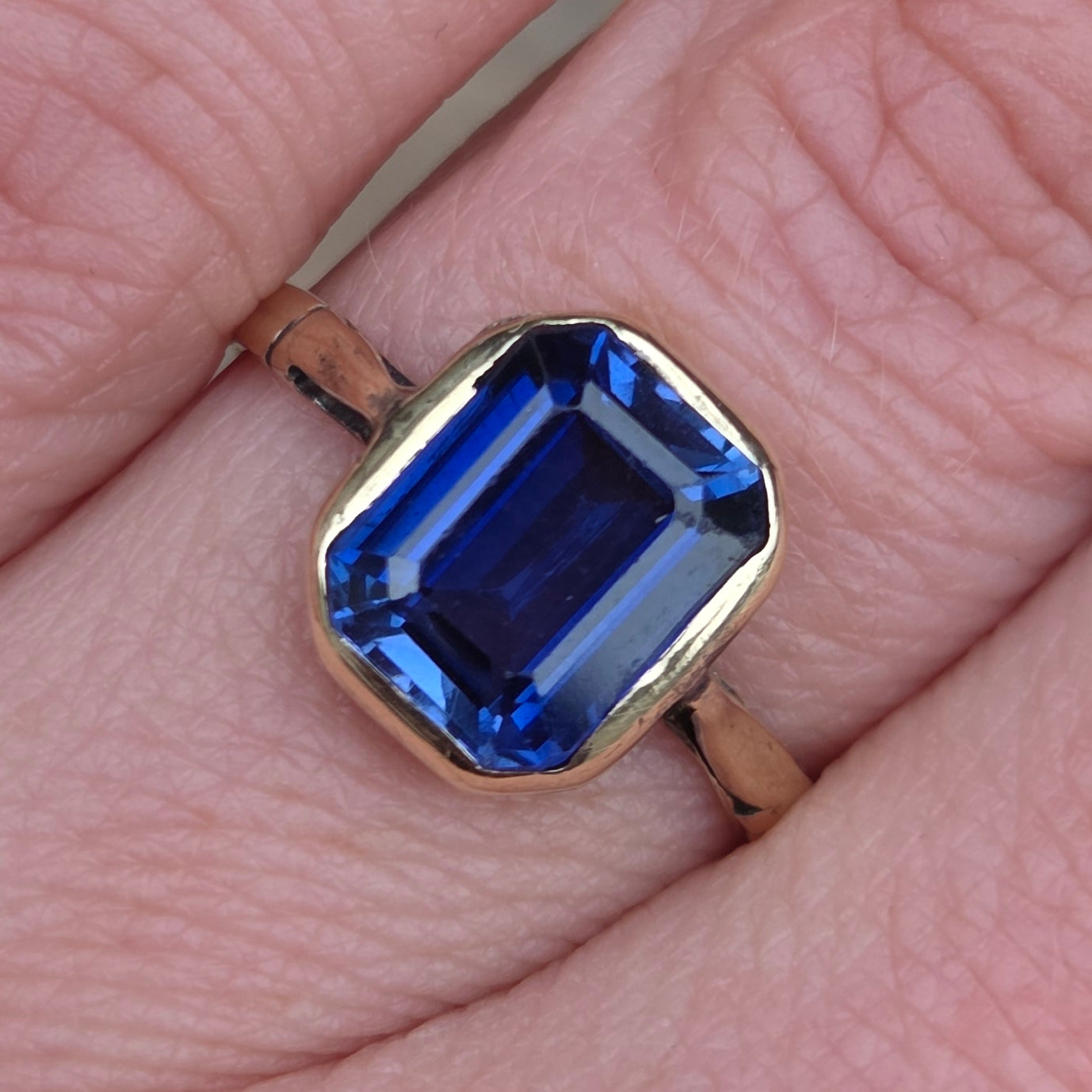 Vintage Art Deco Solid 9ct 9k Ink Blue Sapphire Solitaire Ring Size M