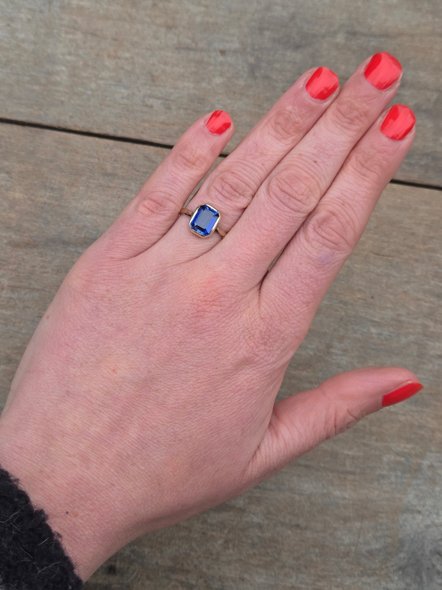 Vintage Art Deco Solid 9ct 9k Ink Blue Sapphire Solitaire Ring Size M