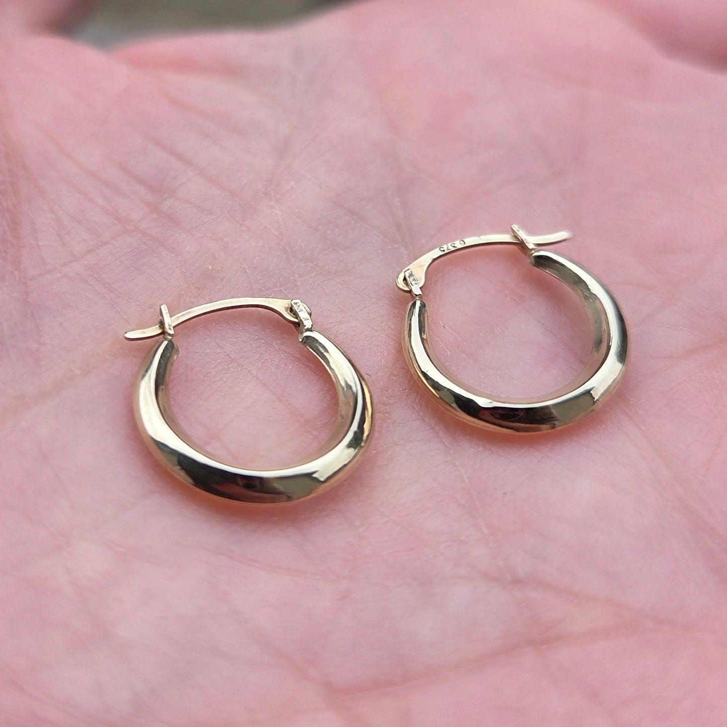 Vintage Hallmarked Solid 9ct 9k Gold Plain Hoop Earrings Hoops