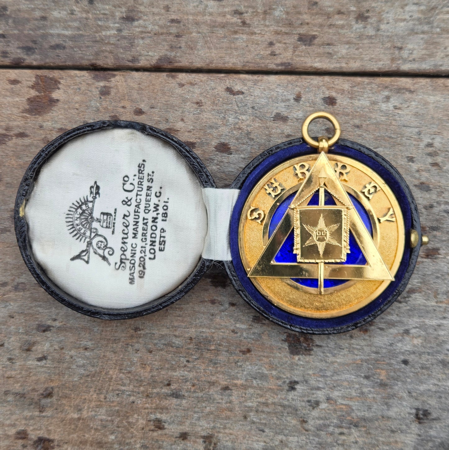 Antique Spencer & Co Masonic Masons Surrey Collar Jewel Ornament Medal Pendant in Box