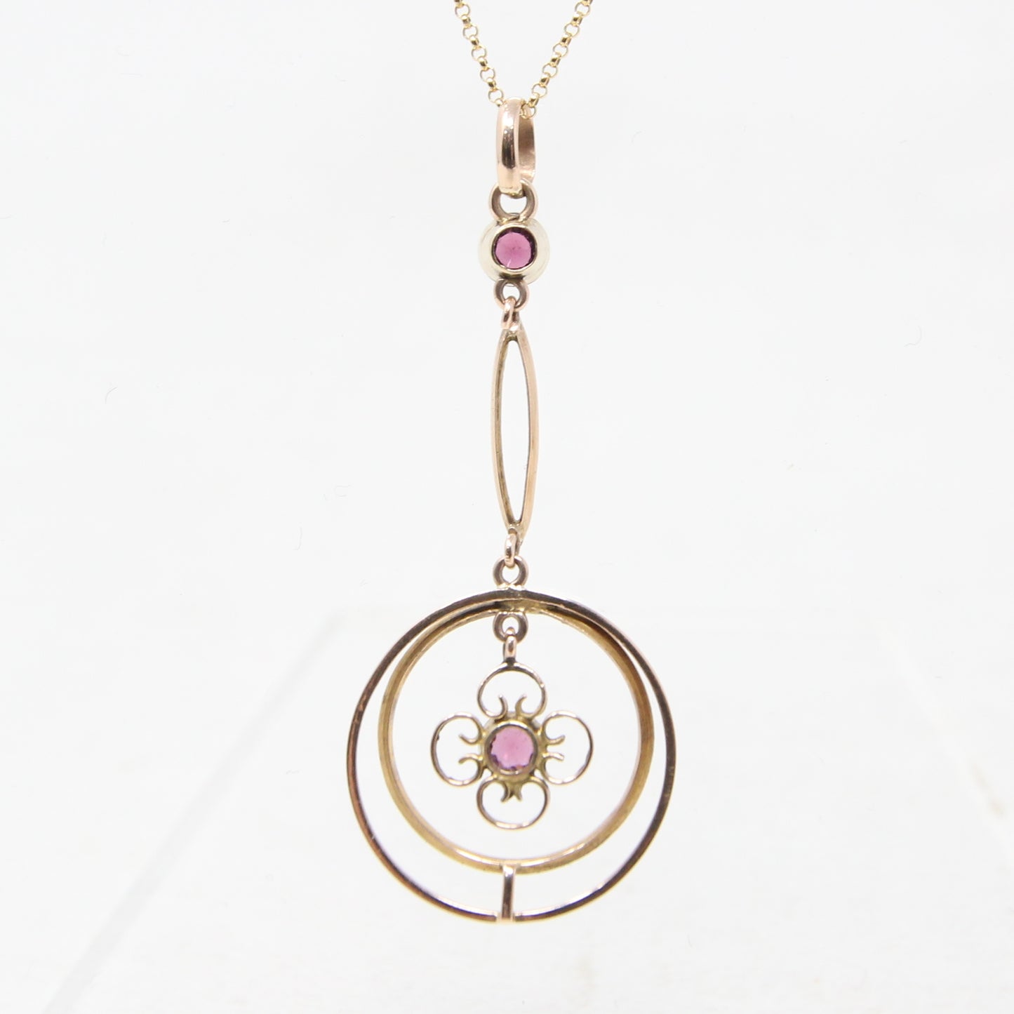 Vintage English Hallmarked Solid 9ct Rose Gold Almandine Garnet Drop Lavalier Pendant