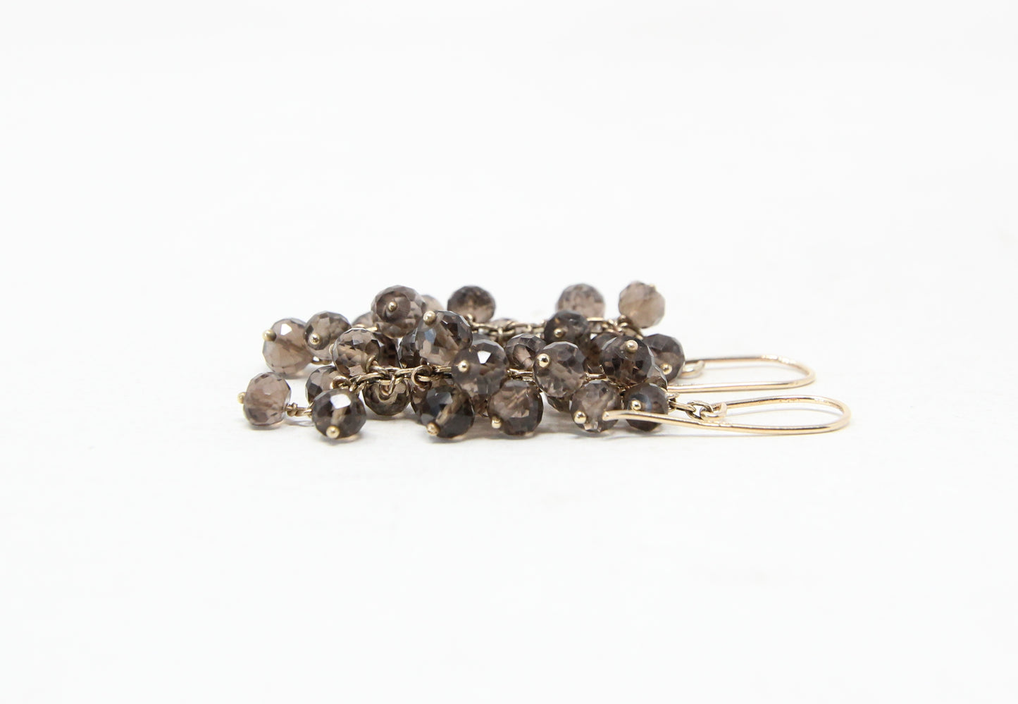 Vintage 1981 Hallmarked Solid 9ct 9k Gold Smoky Quartz Chandelier Drop Hook Earrings