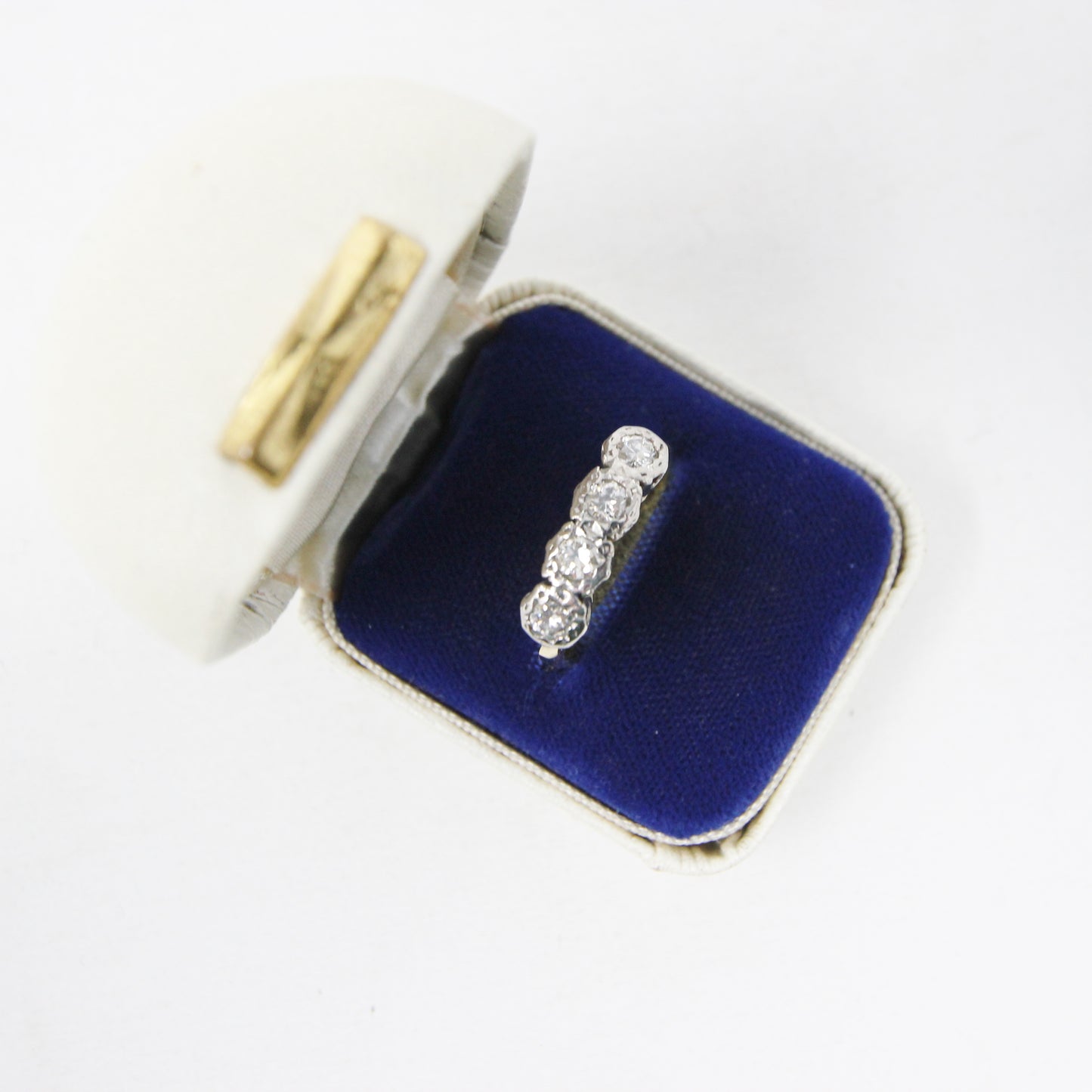 Antique Art Deco Hallmarked Solid 18ct 18k Gold 0.4Ct Diamond Half Eternity Ring Size N 1/2