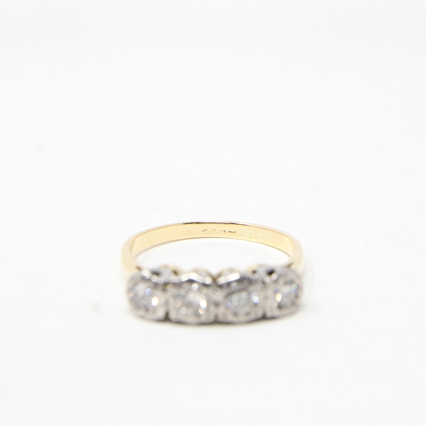 Antique Art Deco Hallmarked Solid 18ct 18k Gold 0.4Ct Diamond Half Eternity Ring Size N 1/2