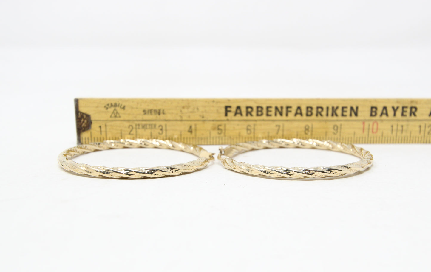 Vintage Hallmarked Solid 9ct 9k Gold Large Twisted Hoop Earrings 4.5cm Hoops