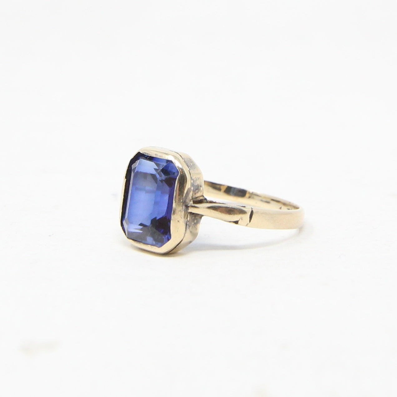 Vintage Art Deco Solid 9ct 9k Ink Blue Sapphire Solitaire Ring Size M