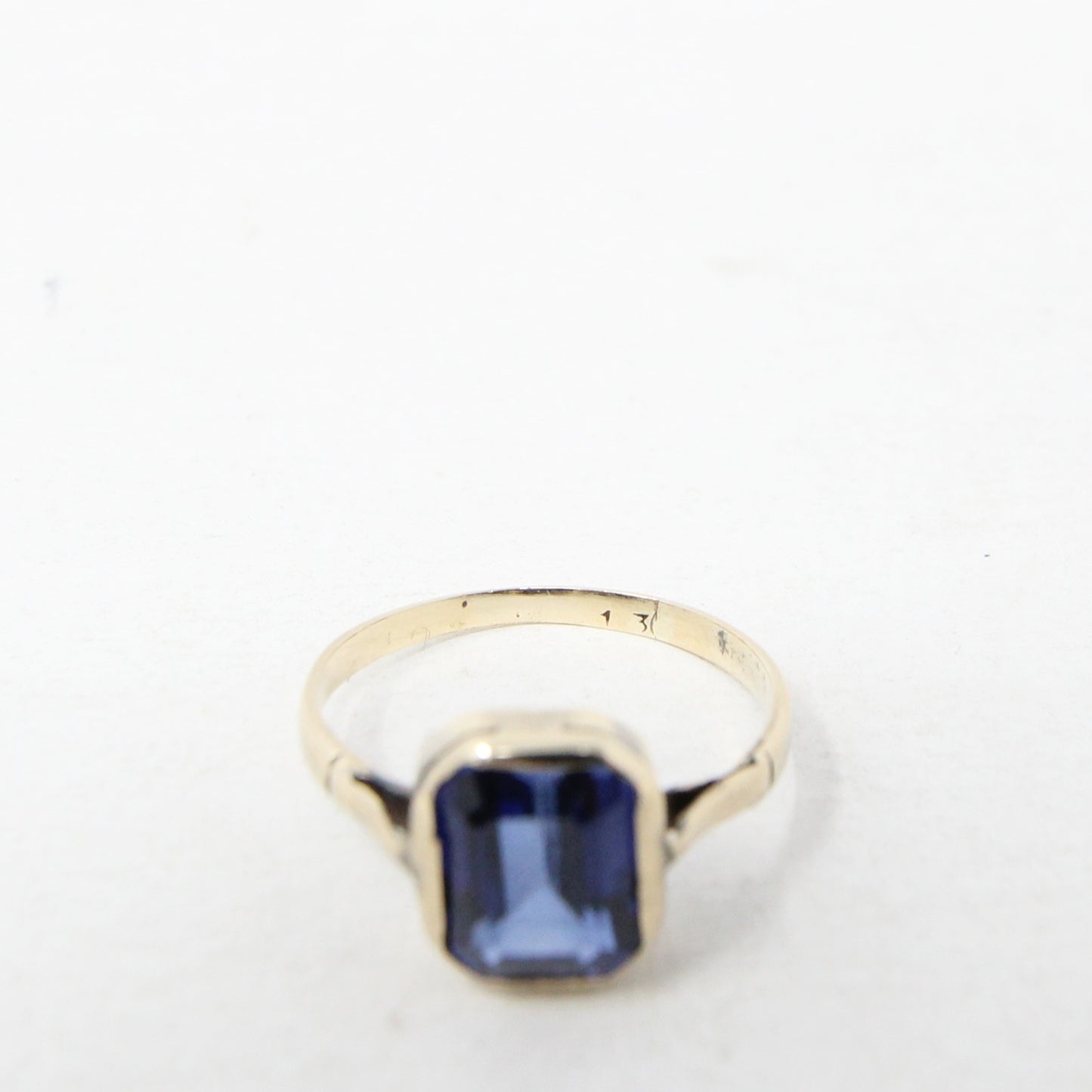 Vintage Art Deco Solid 9ct 9k Ink Blue Sapphire Solitaire Ring Size M