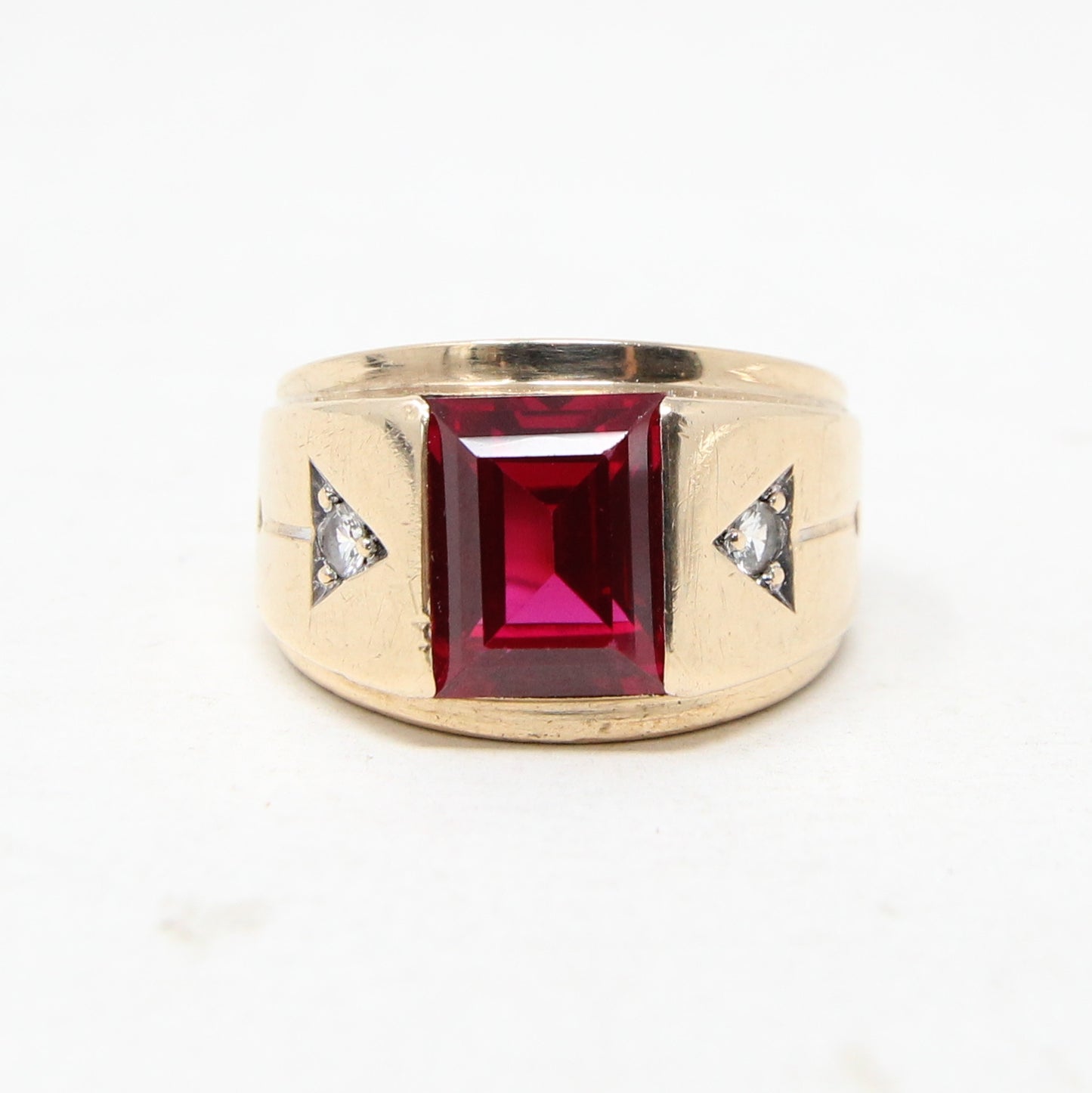 Vintage Art Deco American Hallmarked Solid 10ct 10k Gold Ruby & Spinel Ring Size Q