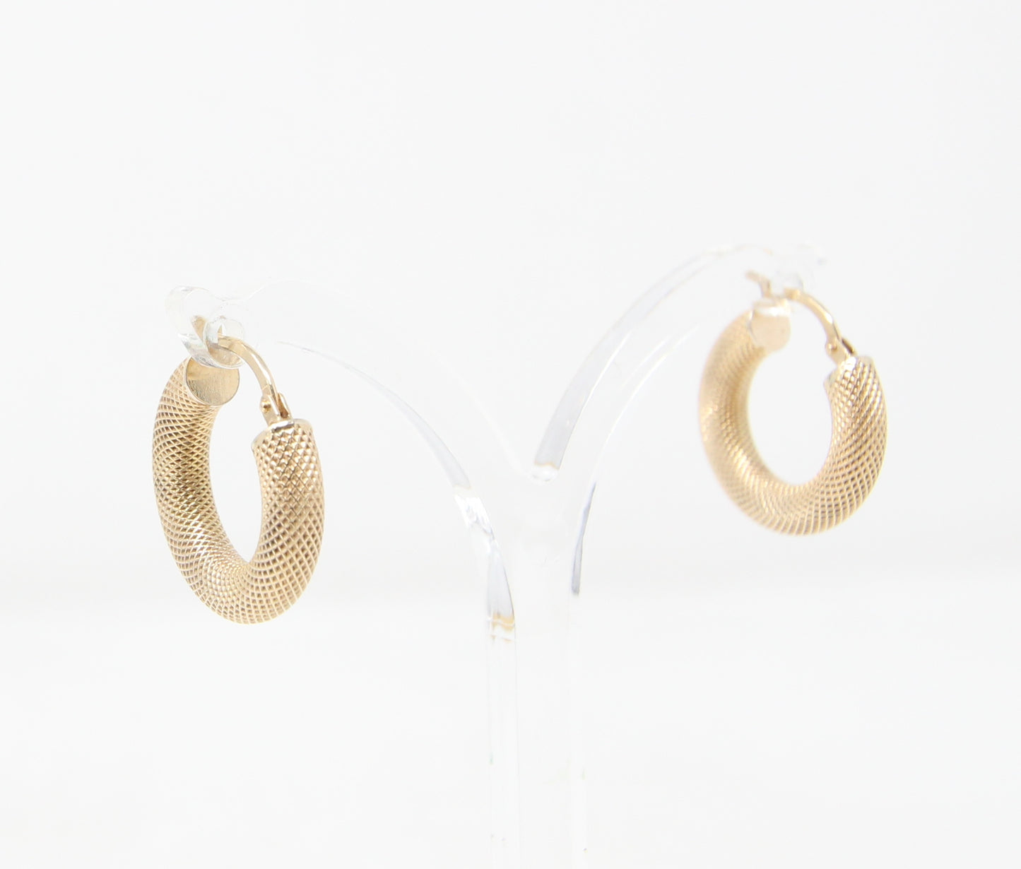 Vintage UnoAerre Hallmarked Solid 9ct 9k Gold Waffle Hoop Earrings Hoops
