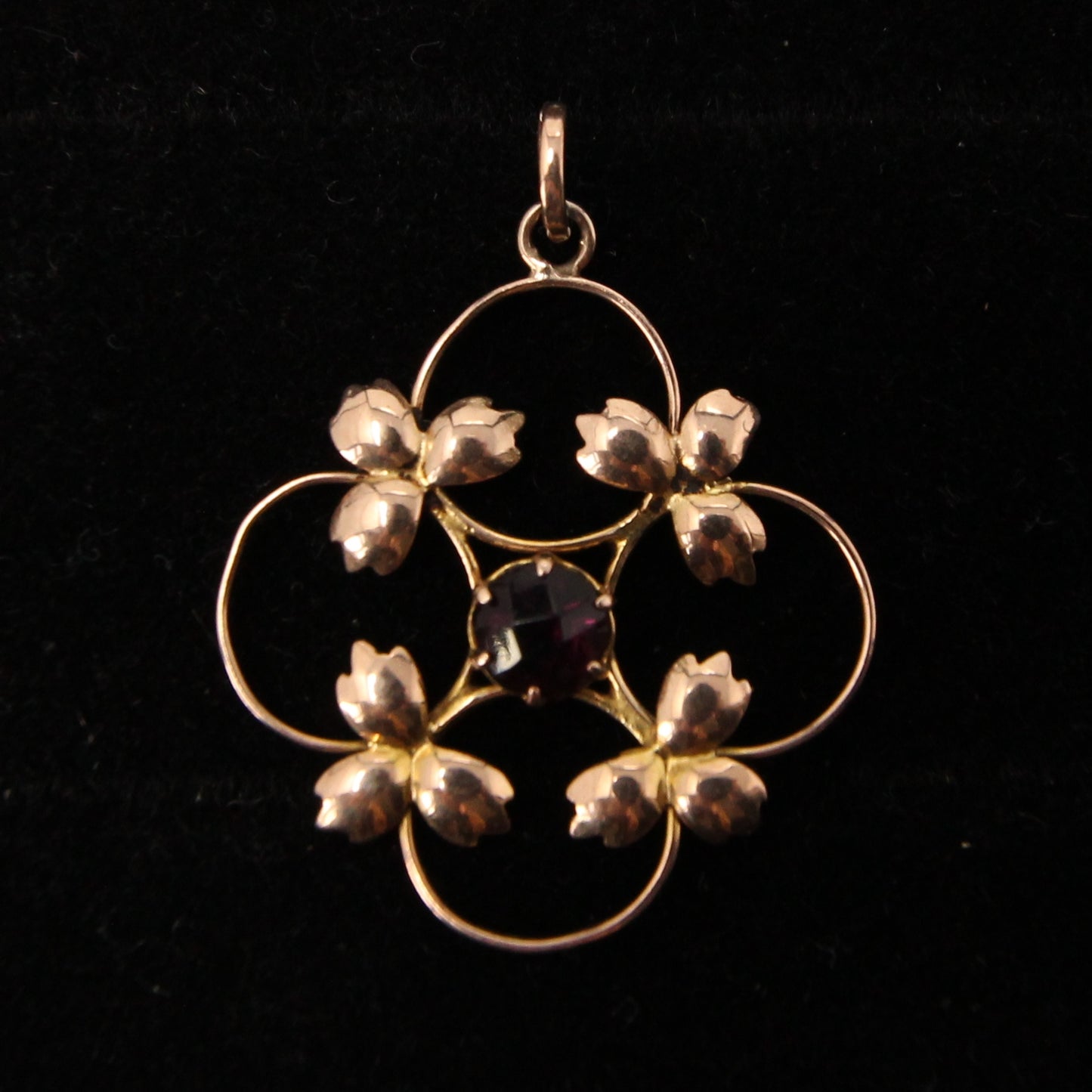 Antique Edwardian English Hallmarked Solid 9ct Rose Gold Amethyst Lavalier Pendant