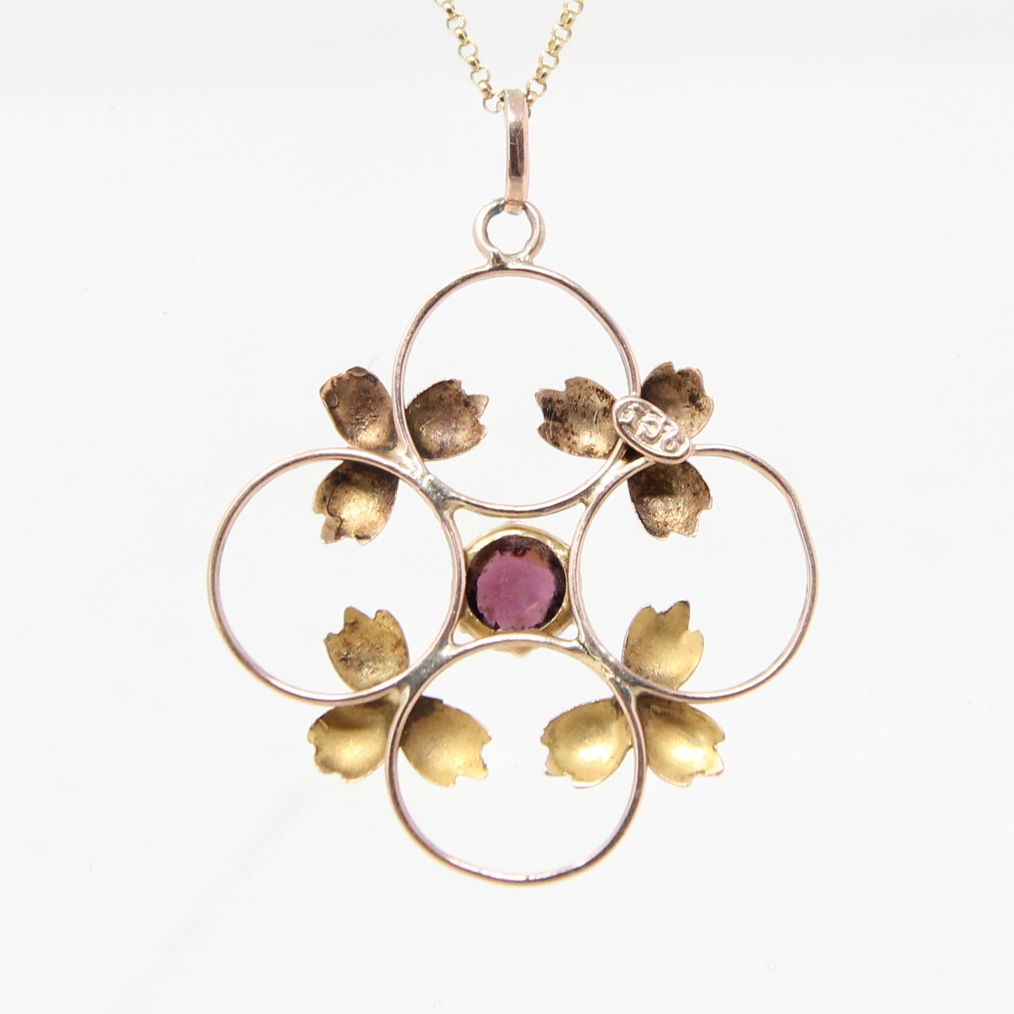 Antique Edwardian English Hallmarked Solid 9ct Rose Gold Amethyst Lavalier Pendant