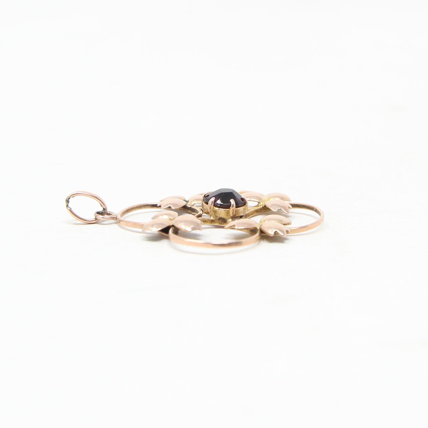 Antique Edwardian English Hallmarked Solid 9ct Rose Gold Amethyst Lavalier Pendant