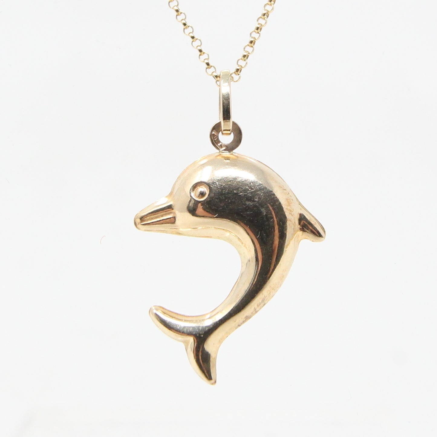 Vintage English Hallmarked Solid 9ct Gold Dolphin Pendant