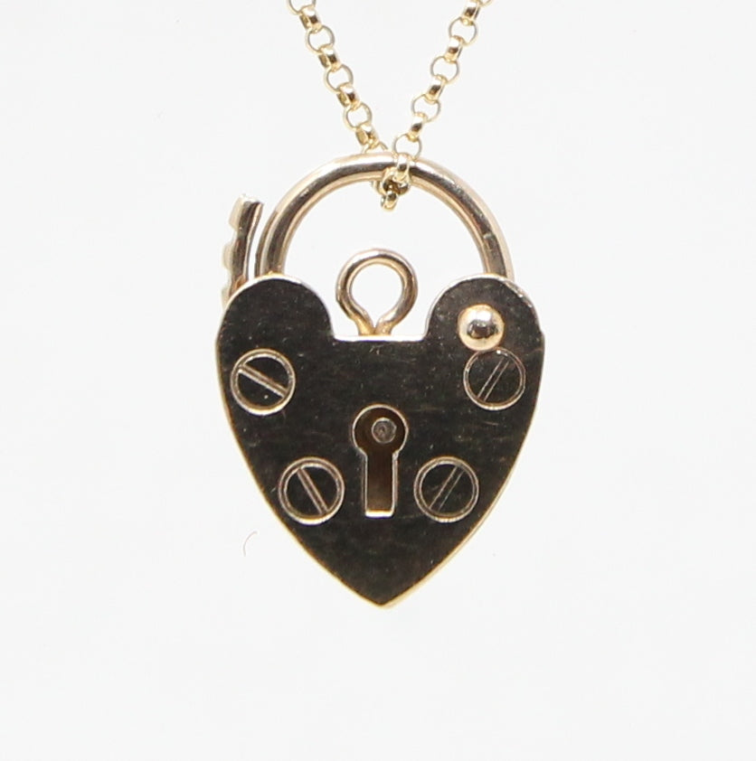 Vintage 1986 English Hallmarked Solid 9ct Gold Mini Heart Padlock Pendant