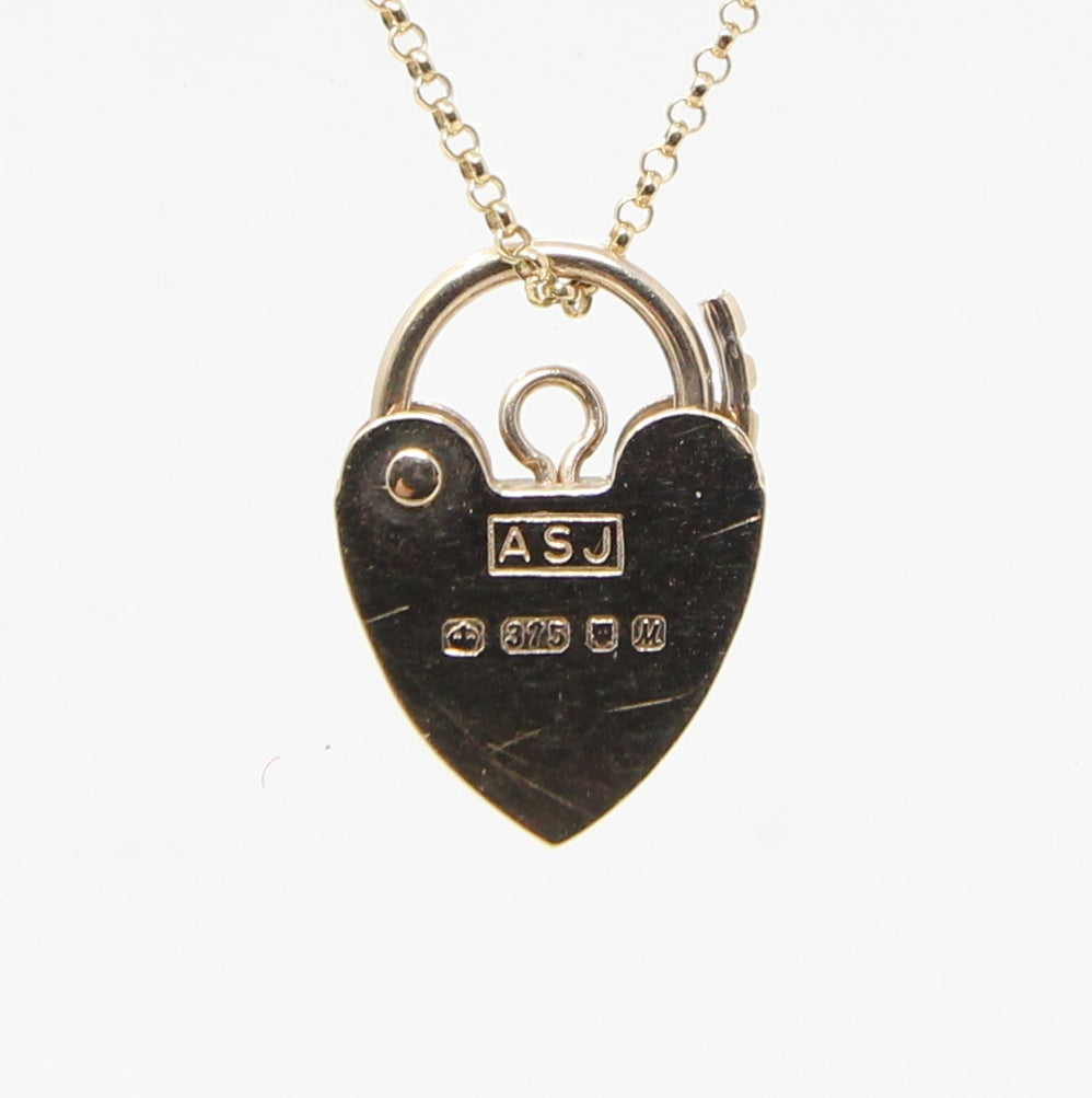 Vintage 1986 English Hallmarked Solid 9ct Gold Mini Heart Padlock Pendant
