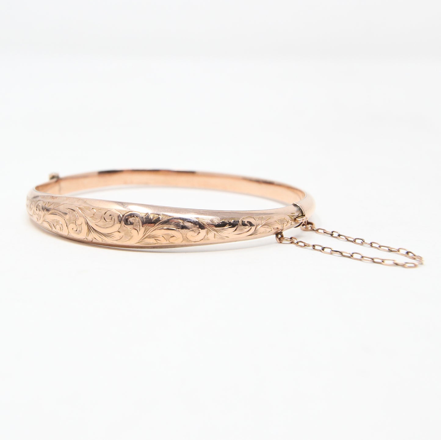 Antique 1910 English Hallmarked Solid 9ct Rose Gold Engraved Bangle Bracelet