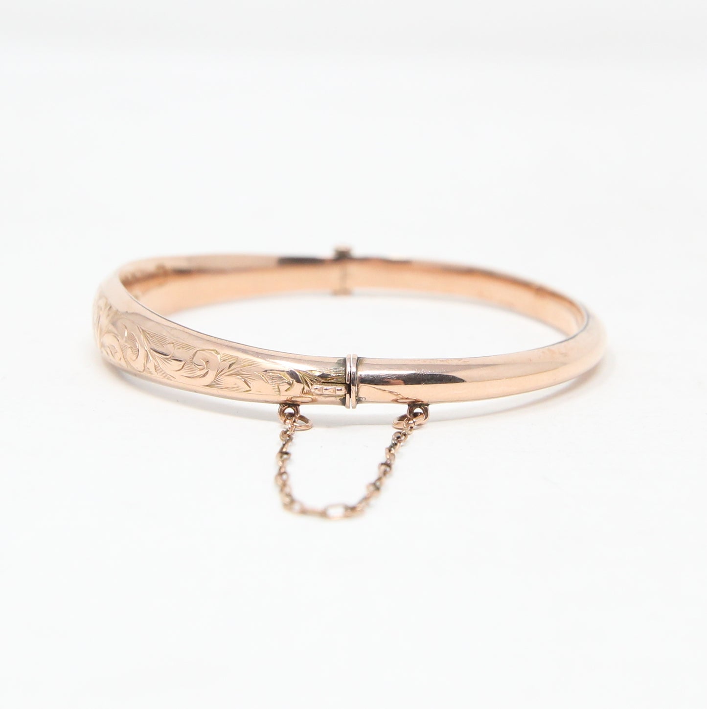 Antique 1910 English Hallmarked Solid 9ct Rose Gold Engraved Bangle Bracelet