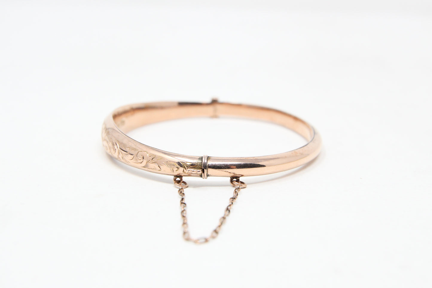 Antique 1910 English Hallmarked Solid 9ct Rose Gold Engraved Bangle Bracelet