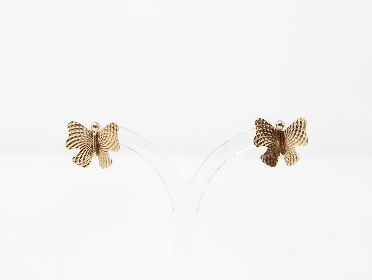 Vintage 1960s English Hallmarked Solid 9ct 9k Gold 375 Large Butterfly Stud Earrings