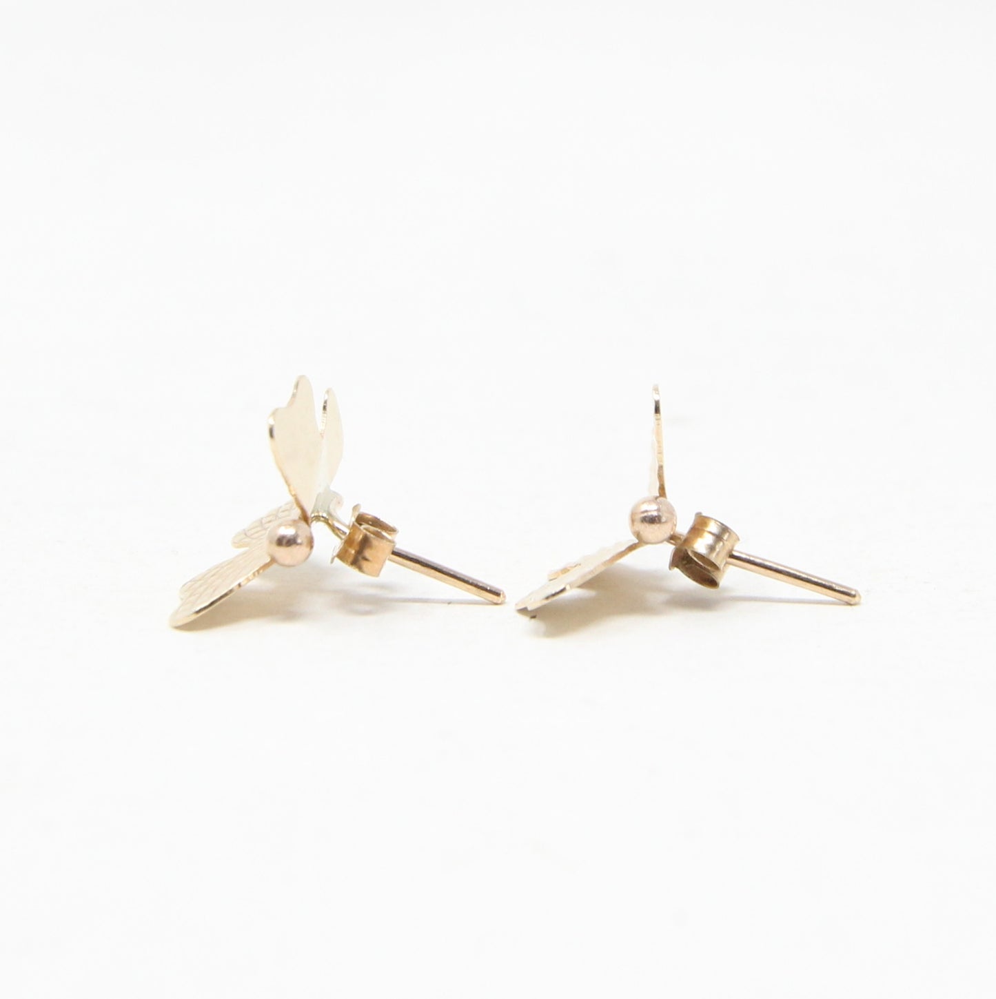 Vintage 1960s English Hallmarked Solid 9ct 9k Gold 375 Large Butterfly Stud Earrings