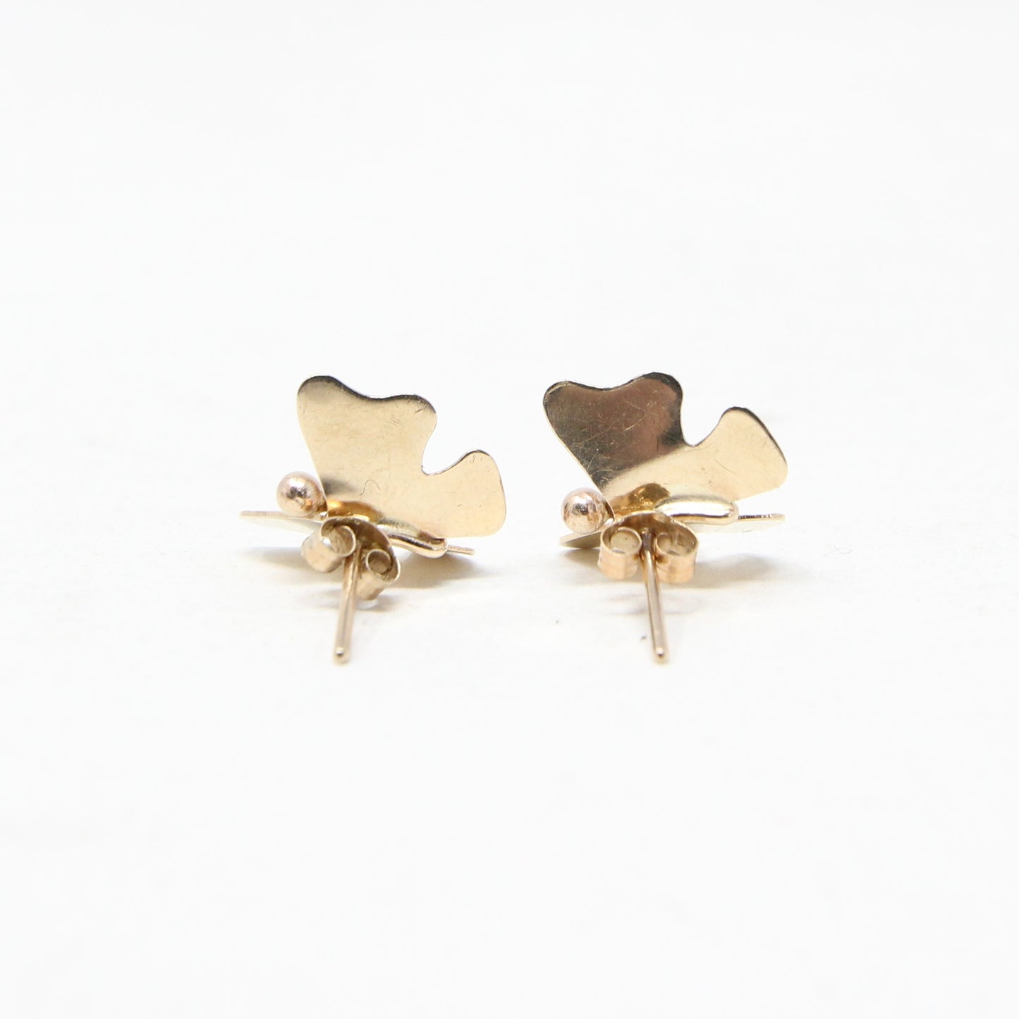 Vintage 1960s English Hallmarked Solid 9ct 9k Gold 375 Large Butterfly Stud Earrings