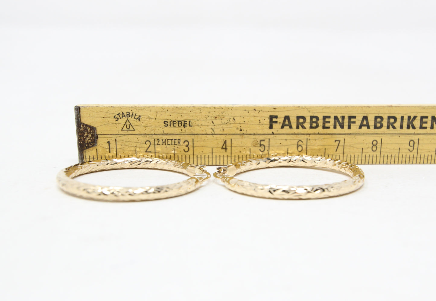 Vintage Hallmarked Solid 14ct 14k Gold Diamond Cut Hoop Earrings Hoops