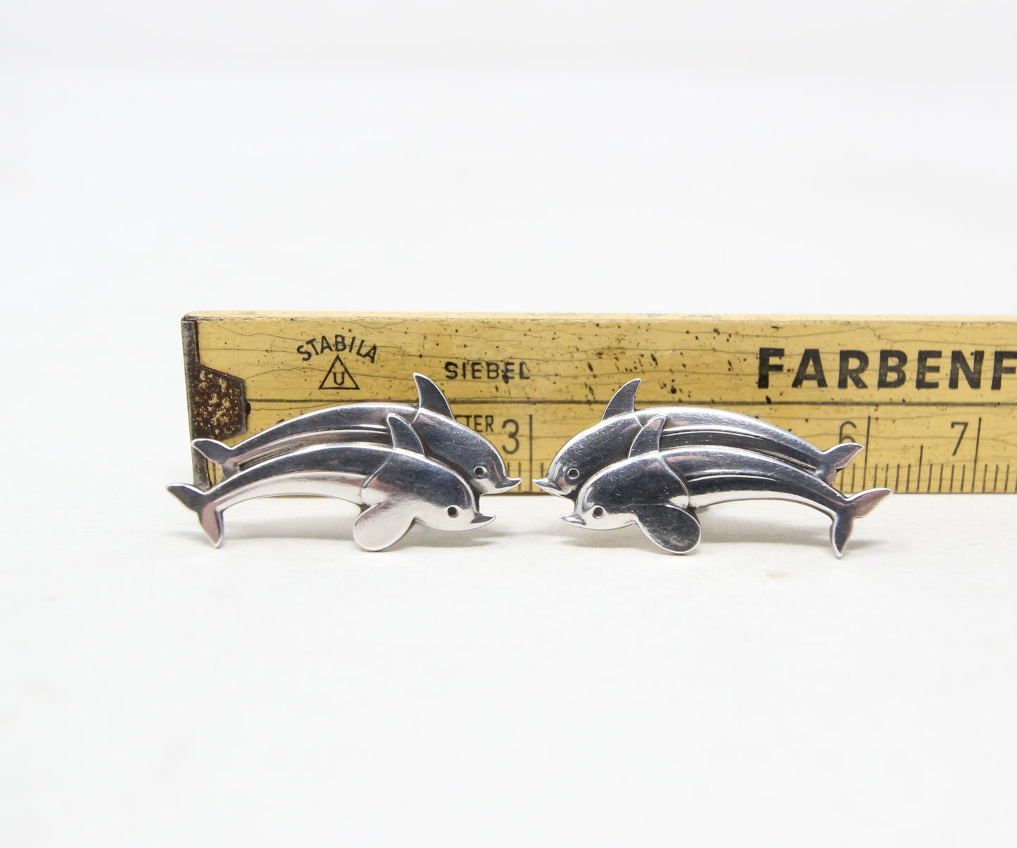 Vintage Mid Century Georg Jensen Denmark Solid Sterling Silver Dolphin Stud Earrings