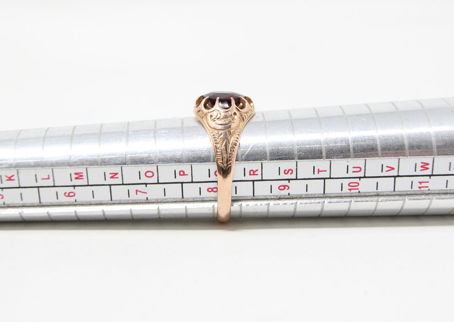 Antique 1913 Chester Hallmarked Solid 9ct 9k Rose Gold Garnet Belcher Ring Size Q