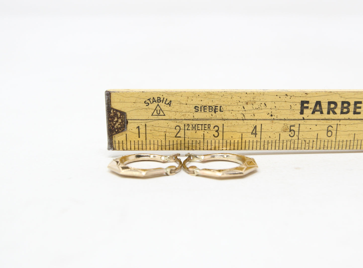 Vintage Hallmarked Solid 9ct 9k Gold Octagon Patterned Hoop Earrings Hoops