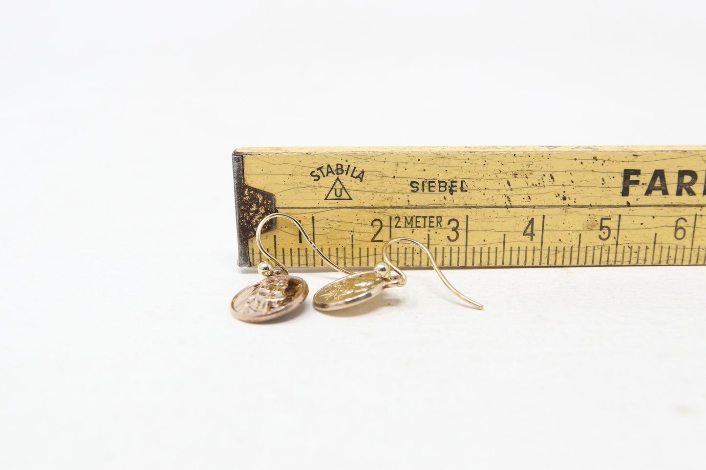 Vintage 1959 Hallmarked Solid 9ct 9k Gold St Christopher Coin Drop Hook Earrings