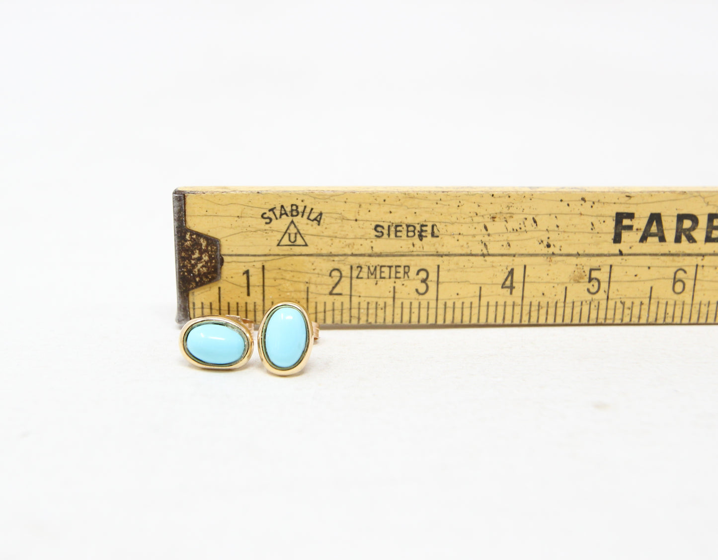 Vintage Hallmarked Solid 9ct 9k Gold Oval Turquoise Stud Earrings