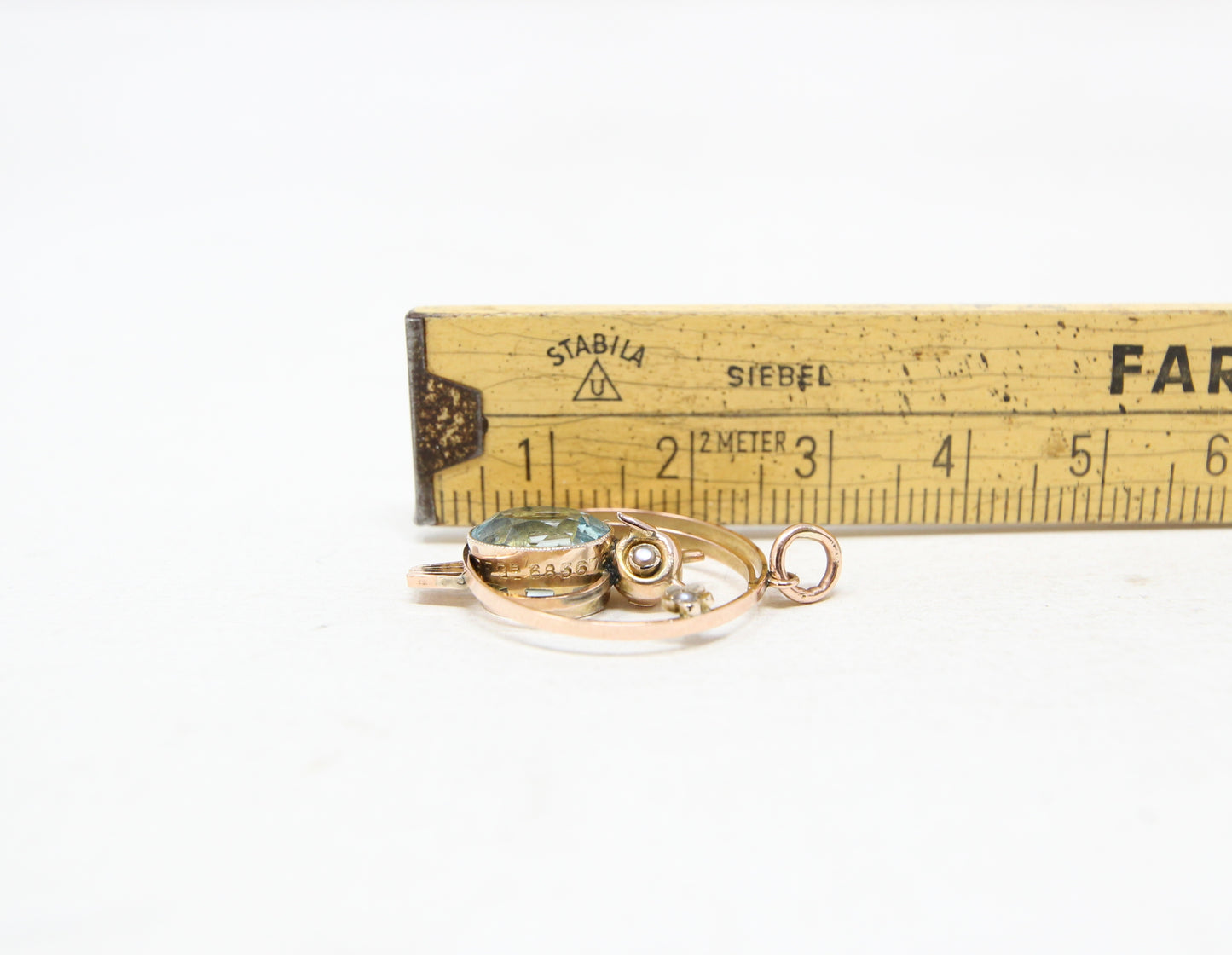 Antique Edwardian English Hallmarked Solid 9ct Gold Topaz Seed Pearl Owl Moon Star Pendant