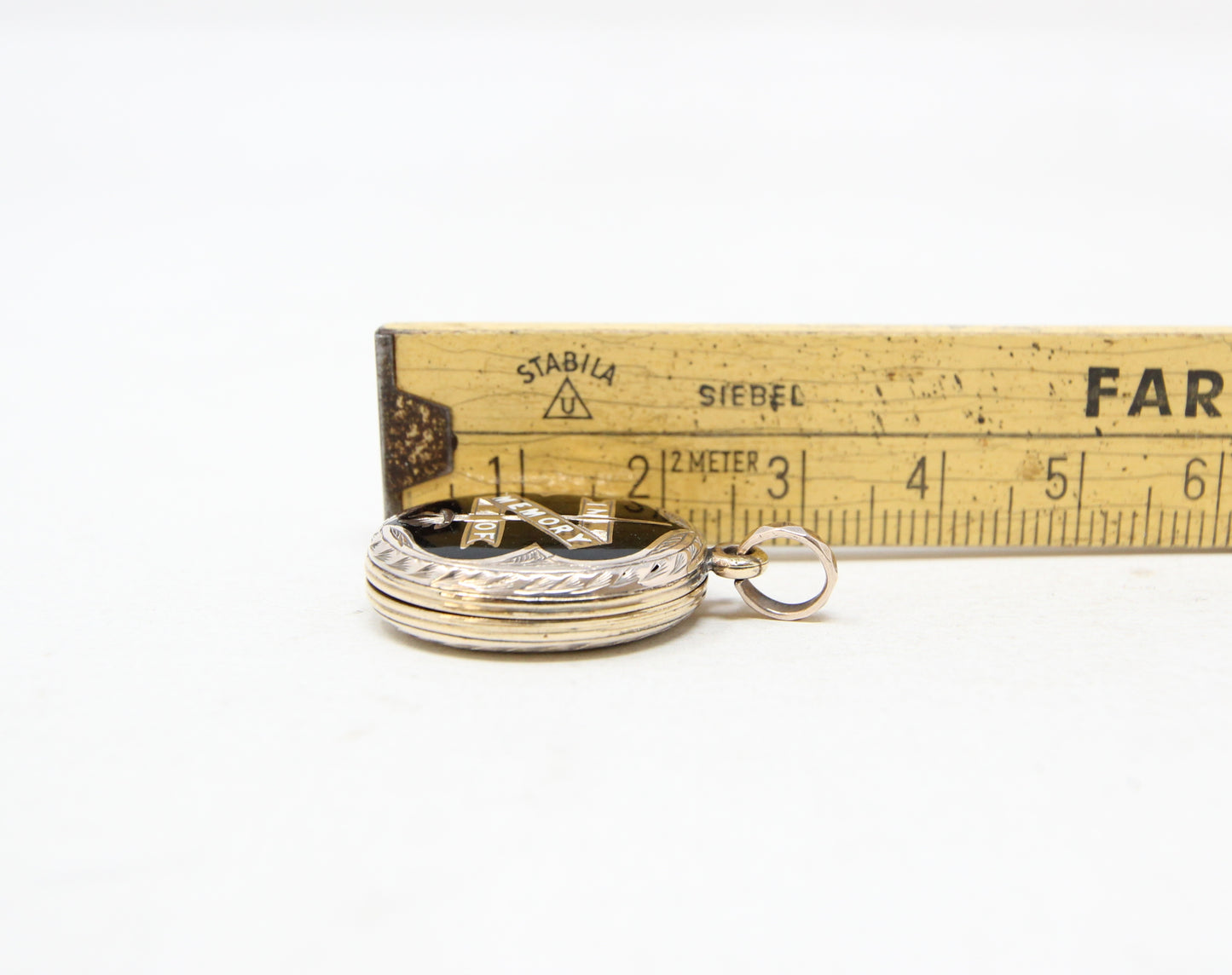 Antique Victorian Solid 9ct Gold Black White Enamel Mourning Locket Pendant