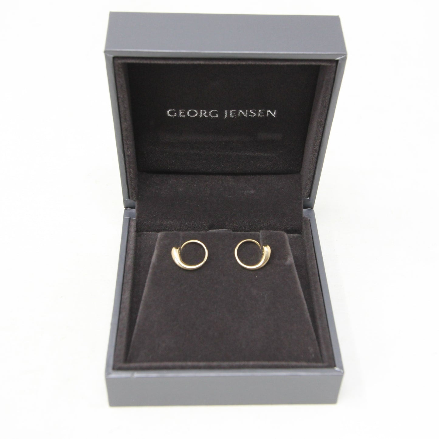 Vintage Georg Jensen Hallmarked Solid 18ct 18k Gold Mercy Hoop Huggie Earrings Hoops in Box