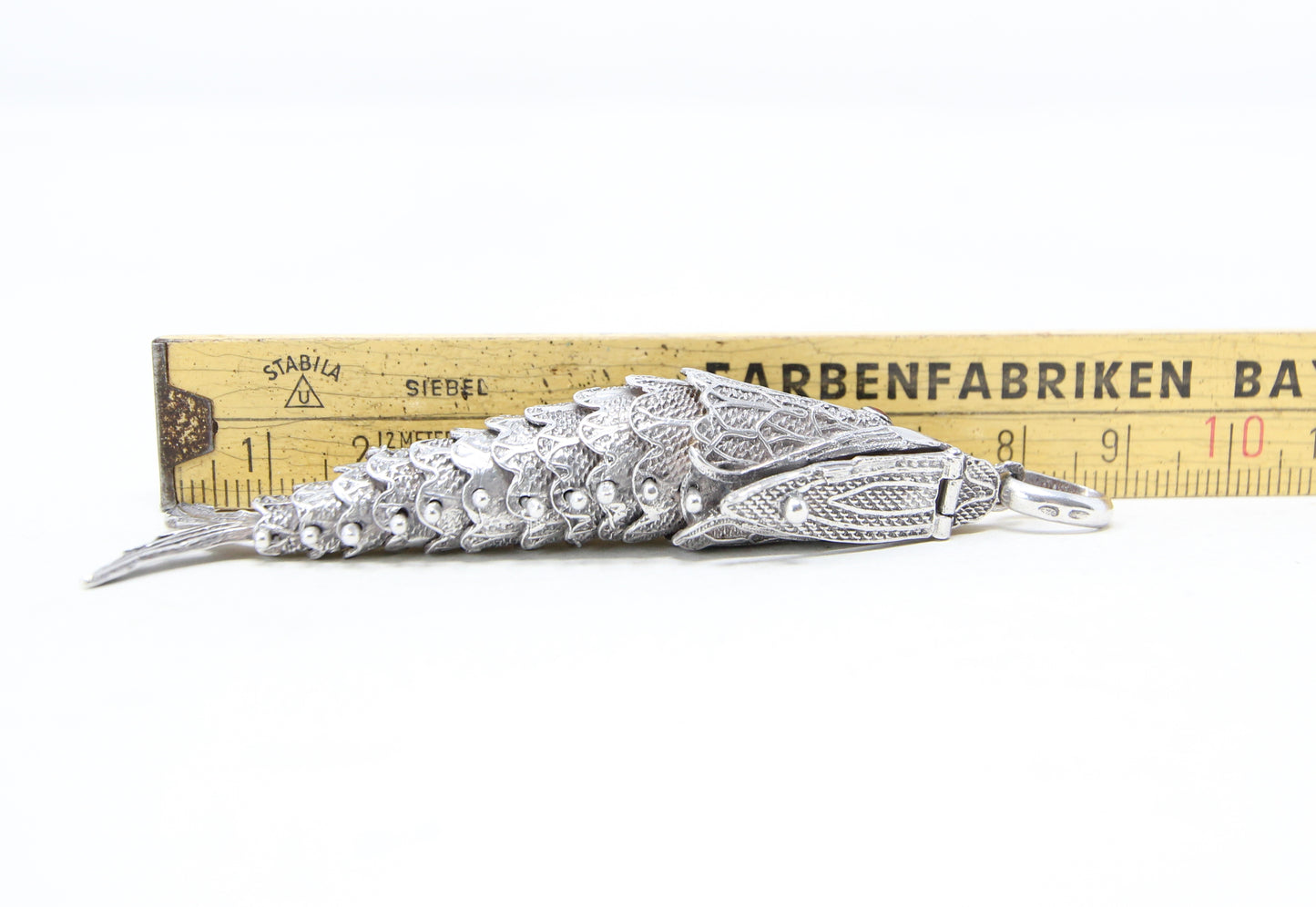 Vintage Hallmarked Solid Silver Large Articulated Filigree Koi Fish Locket Pendant 17.8g