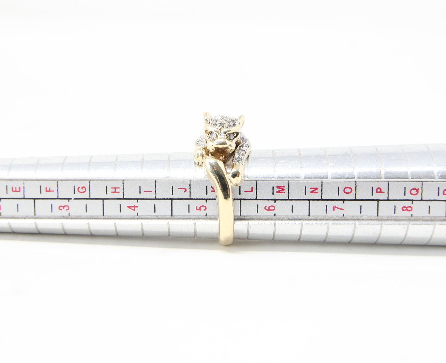 Vintage Solid 9ct 9k Gold Diamond Leopard Jaguar Big Cat Ring Size K 5g