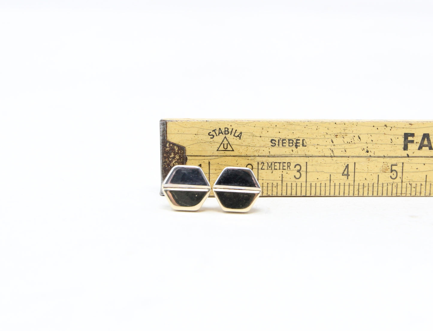 Vintage 1977 Hallmarked Solid 9ct 9k White Yellow Gold Large Screw Stud Earrings