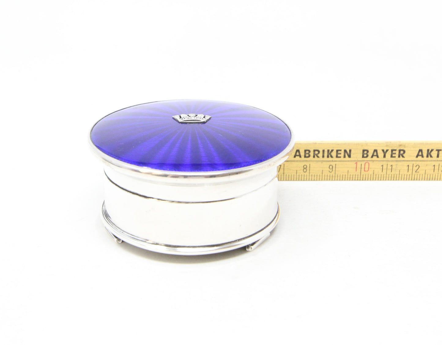 Antique Art Deco 1934 Hallmarked Solid Sterling Silver Blue Guilloche Enamel Jewellery Ring Box 98g