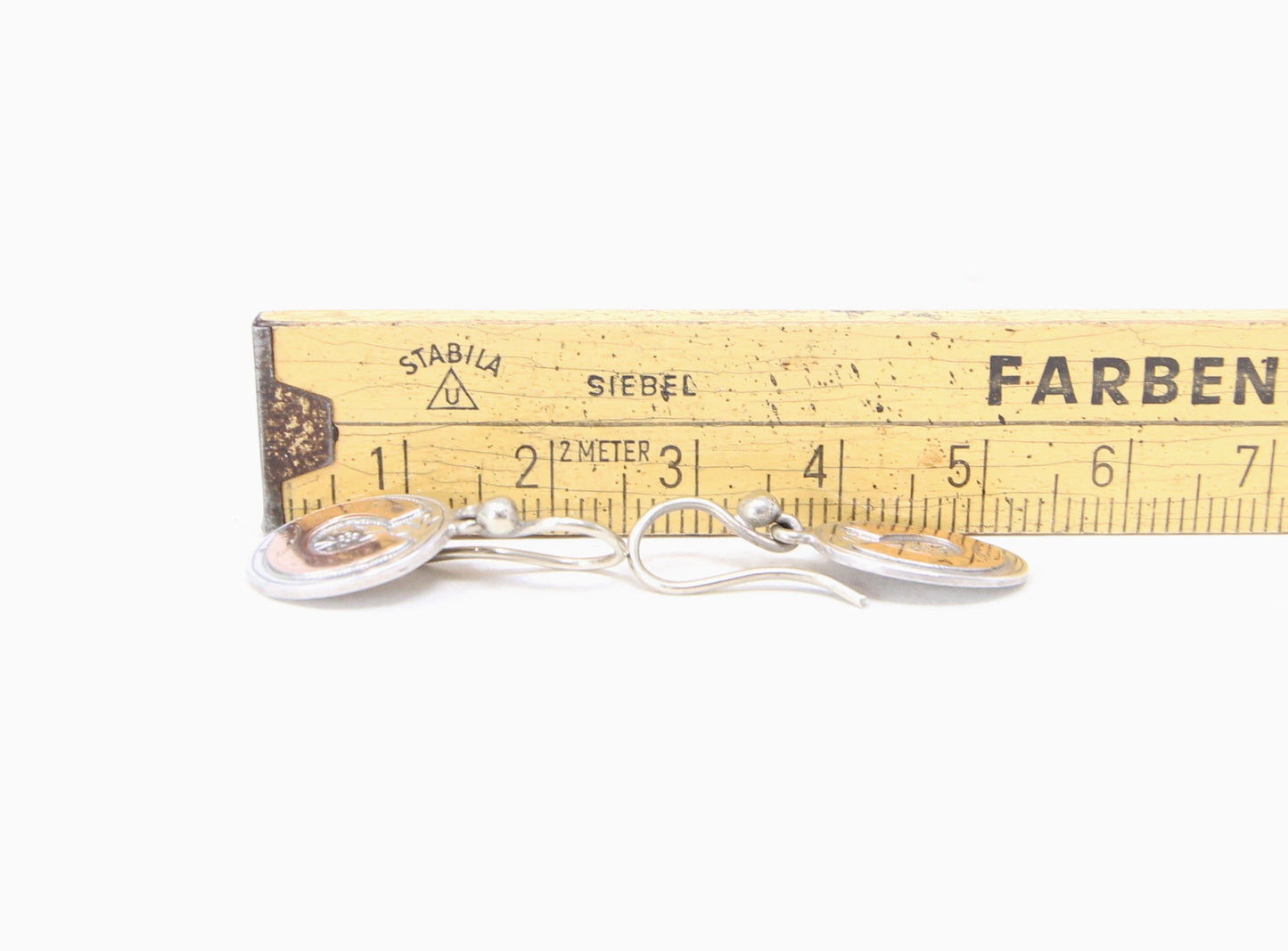 Antique Victorian 1873 Hallmarked Solid Silver 9ct Gold Engraved Aesthetic Lucky Horseshoe Drop Hook Earrings