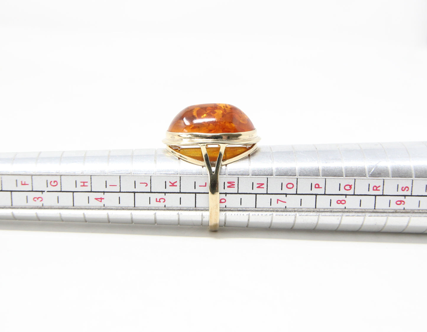Vintage Handarben German HM Solid 8ct 8k 333 9ct Gold Baltic Amber Cocktail Ring Size L