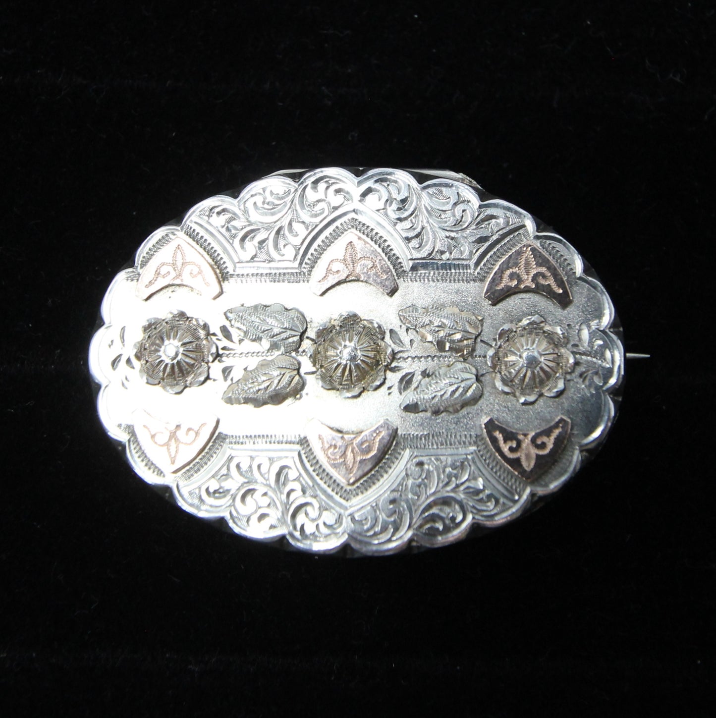 Antique Victorian 1885 HM Solid Sterling Silver 9ct Gold Engraved Photo Locket Brooch Pendant