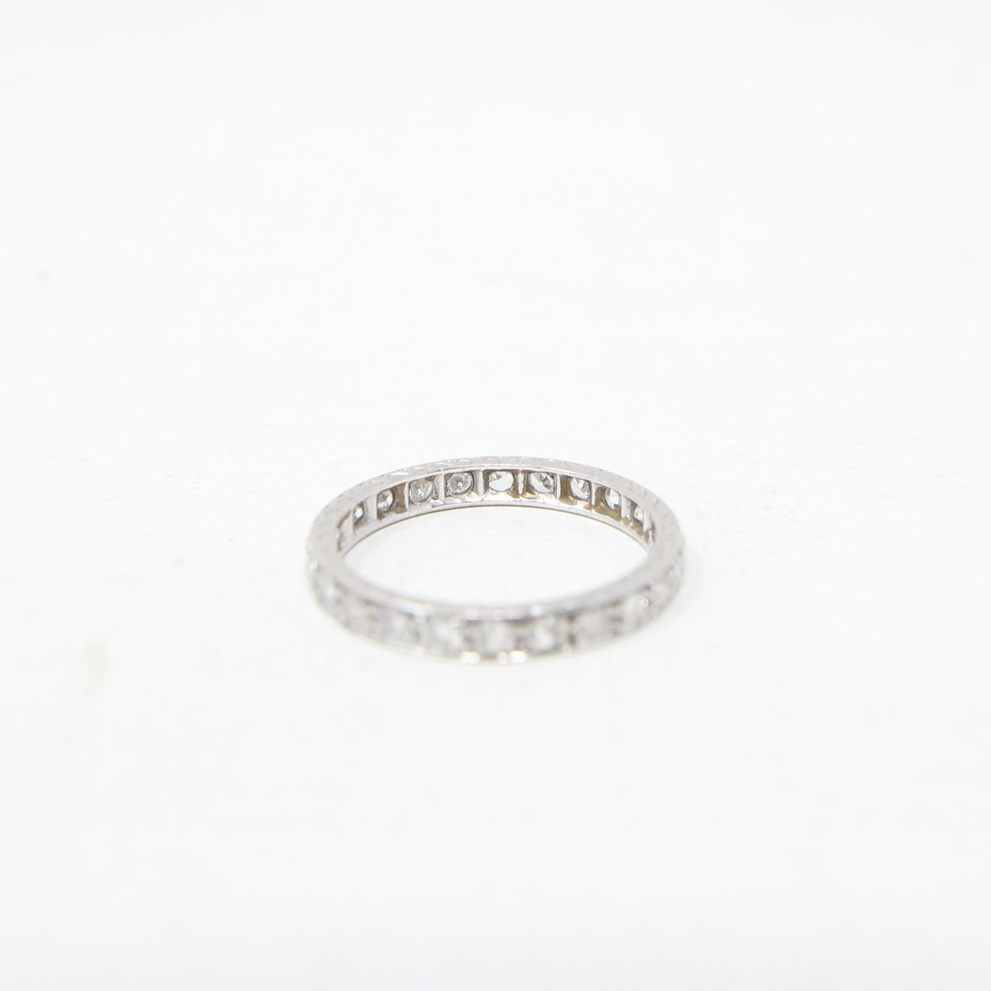 Antique Art Deco Solid 18ct White Gold 0.5Ct Diamond Full Eternity Ring Size J 1/2 Vintage