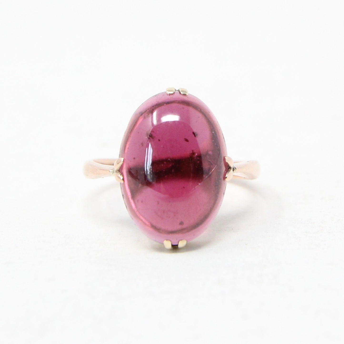 Antique Victorian HM Solid 9ct 9k Rose Gold 8Ct Almandine Garnet Solitaire Ring Size L 1/2